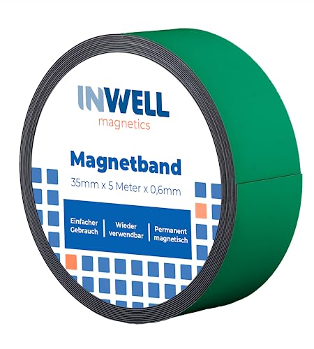 Inwell - Magnetband 35 mm in Farbe Grün auf Rol | 5 meter | NICHT Selbstklebend | Stark magnetisch | Magnetstreifen von Inwell