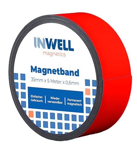 Inwell - Magnetband 35 mm in Farbe Rot auf Rol | 5 meter | NICHT Selbstklebend | Stark magnetisch | Magnetstreifen Inwell - Magnetband 35 mm in Farbe Rot auf Rol | 5 meter | NICHT Selbstklebend | Stark magnetisch | Magnetstreifen von Inwell