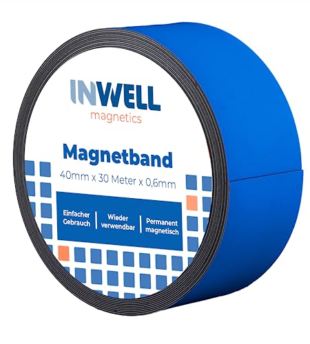 Inwell - Magnetband 40 mm in Farbe Blau auf Rol | 30 meter | NICHT Selbstklebend | Stark magnetisch | Magnetstreifen von Inwell