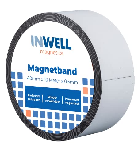 Inwell - Magnetband 40 mm in Farbe weiß auf Rol | 10 meter | NICHT Selbstklebend | Beschreibbare weiße Vinylschicht | Starker Magnetkraft | Magnetstreifen Inwell - Magnetband 40 mm in Farbe weiß auf Rol | 10 meter | NICHT Selbstklebend | Beschreibbare weiße Vinylschicht | Starker Magnetkraft | Magnetstreifen von Inwell