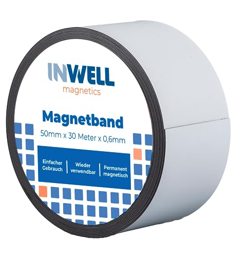 Inwell - Magnetband 50 mm in Farbe weiß auf Rol | 30 meter | NICHT Selbstklebend | Beschreibbare weiße Vinylschicht | Starker Magnetkraft | Magnetstreifen Inwell - Magnetband 50 mm in Farbe weiß auf Rol | 30 meter | NICHT Selbstklebend | Beschreibbare weiße Vinylschicht | Starker Magnetkraft | Magnetstreifen von Inwell