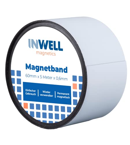 Inwell - Magnetband 60 mm in Farbe weiß auf Rol | 5 meter | NICHT Selbstklebend | Beschreibbare weiße Vinylschicht | Starker Magnetkraft | Magnetstreifen Inwell - Magnetband 60 mm in Farbe weiß auf Rol | 5 meter | NICHT Selbstklebend | Beschreibbare weiße Vinylschicht | Starker Magnetkraft | Magnetstreifen von Inwell