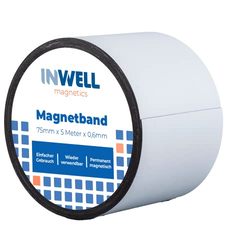 Inwell - Magnetband 75 mm in Farbe weiß auf Rol | 5 meter | NICHT Selbstklebend | Beschreibbare weiße Vinylschicht | Starker Magnetkraft | Magnetstreifen Inwell - Magnetband 75 mm in Farbe weiß auf Rol | 5 meter | NICHT Selbstklebend | Beschreibbare weiße Vinylschicht | Starker Magnetkraft | Magnetstreifen von Inwell