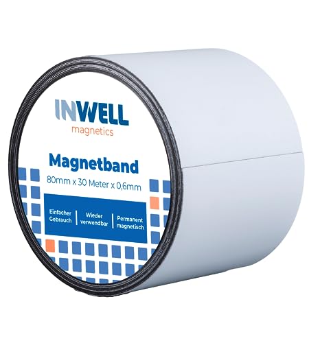 Inwell - Magnetband 80 mm in Farbe weiß auf Rol | 30 meter | NICHT Selbstklebend | Beschreibbare weiße Vinylschicht | Starker Magnetkraft | Magnetstreifen Inwell - Magnetband 80 mm in Farbe weiß auf Rol | 30 meter | NICHT Selbstklebend | Beschreibbare weiße Vinylschicht | Starker Magnetkraft | Magnetstreifen von Inwell