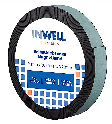 Inwell - Selbstklebendes Magnetband 19 mm auf Rol | 30 meter | Starker Magnetkraft | Magnetstreifen | Magnetklebeband von Inwell