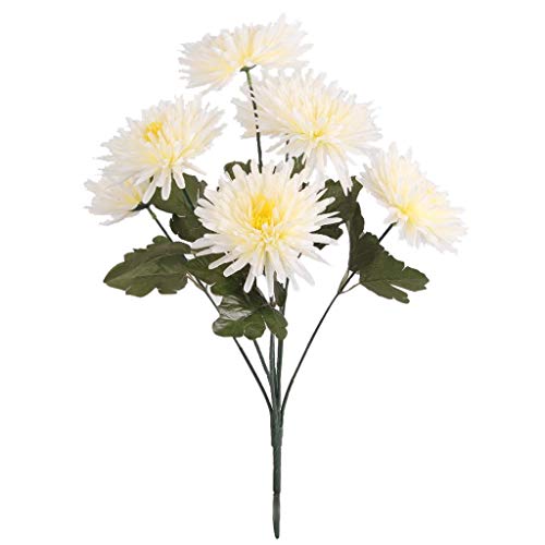 Inzopo Chrysanthemen Künstliche Blumen mit Blättern Stil Braut Hochzeit Bouquet Kunstblume Home Dekoration Seide Creme 58cm von Inzopo