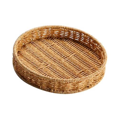 Ioensy Imitation Rattan Obstteller Brot Aufbewahrungskorb Gewebtes Serviertablett Servierkorb für Süßigkeiten, L von Ioensy