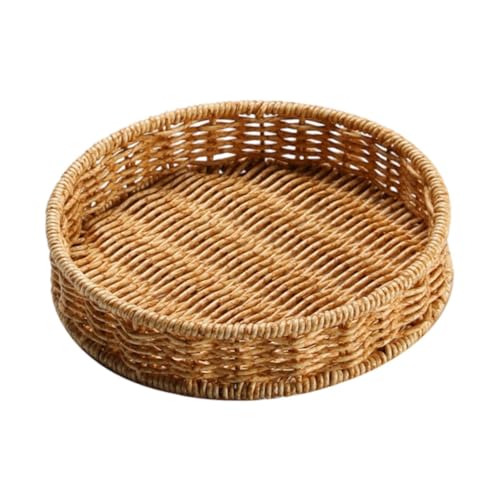 Ioensy Imitation Rattan Obstteller Brot Aufbewahrungskorb Gewebtes Serviertablett Servierkorb für Süßigkeiten, S von Ioensy
