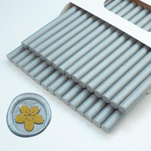 Ioggtser Mini Klebepistole Wachs-Siegel-Stick, 30PCS Silber, Hochwertiges Siegelwachs, Ideal für Hochzeitseinladungen, Postkarten, Dekoration Umschläge, Geschenkverpackungen, DIY-Projekte von Ioggtser