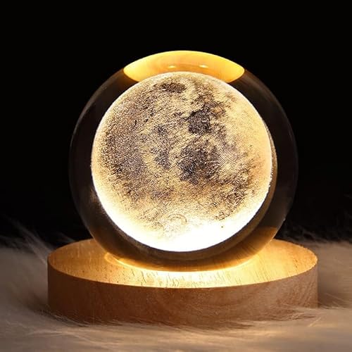Iordan 3D Mond Kristall Kugel Nachtlicht für Kinder Glaskugel Nachtlampe mit Holzsockel Fantasy Dekor Crsytal Ball Moon LED Galaxy Planet Nachtlicht Geschenk Schlafzimmer Dekor von Iordan