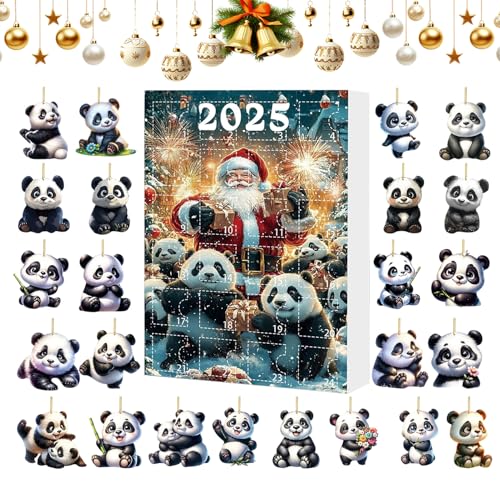 Iouyjiu Adventskalender 24 Teile, Panda Weihnachtsbaumschmuck Mit Festlichen Motiven, Hängeelemente Für Winterliche Feiertagstradition Türdekoration Als Geschenkefüller von Iouyjiu