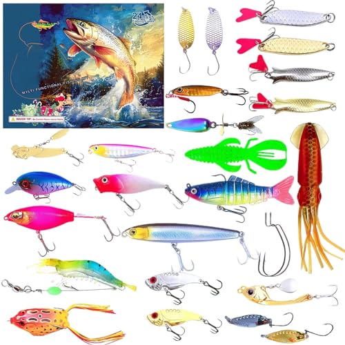 Iouyjiu Angeln Abenteuer - 24 Tage Weihnachtskalender Mit Angelködern - Weihnachtssocken Füllung Angelzubehör Set Für Männer Angler von Iouyjiu