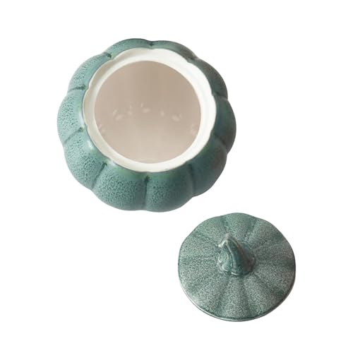 Iouyjiu Ceramic Pumpkin Shaped Jar with Lid, Decorative Ceramic Canister with Lid, Autumn Themed Kitchen Decor, Unique Fall Themed Food Storage 3.35x2.05x1.77 for Kitchen, Home Decor (Orange, Green) von Iouyjiu