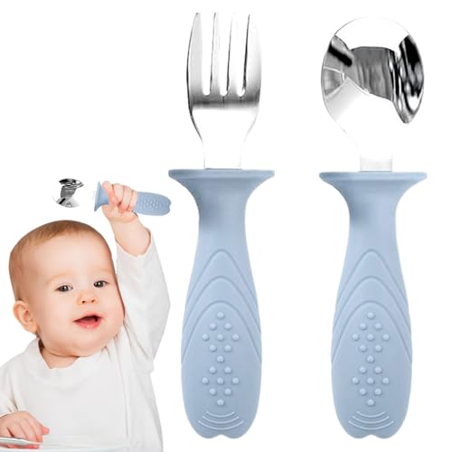Iouyjiu Gabeln und Löffel für – Set aus Gabeln und Löffeln aus lebensmittelechtem Silikon – sicheres Lebensmittel-Silikon, ergonomische Griffe mit Anti- -Funktion, für Abwechslung ab 6 Monaten von Iouyjiu