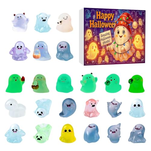 Iouyjiu Halloween Miniatur Adventskalender,24-Tägiger Mini-Figuren Kalender | Sammelbare Leuchtfiguren Deko Für Kinder Jugendliche Erwachsene Paare Freunde von Iouyjiu