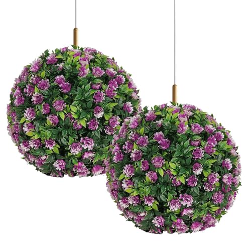 Iouyjiu Kunstpflanzen-Kugeln Aus Kunstlichem Buchsbaum | Kunstbuchsbaum-Kugeln Mit Blüten - 2 Stück UV-beständig Aufhängbarer Schmuck Für Garten Terrasse Innenhof Vorgarten Dekoration Drinnen & von Iouyjiu