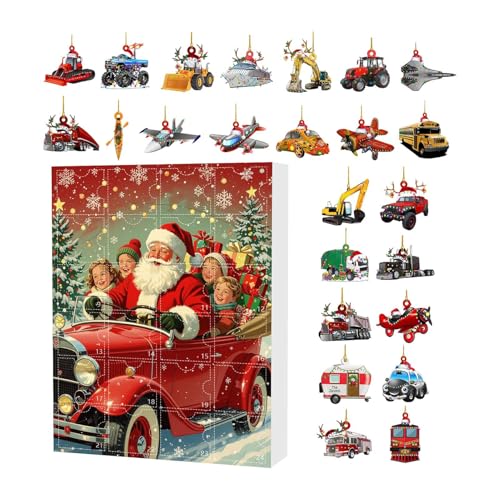 Iouyjiu Weihnachtskalender | 24 Tage Weihnachtsdekoration Countdown - 2D Acryl Cartoon Fahrzeug Ornament für Erwachsene Kinder Urlaub Event Home Party Rucksack von Iouyjiu