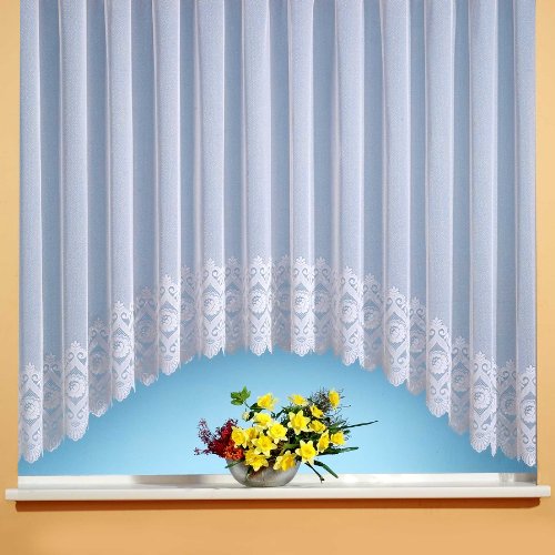 Iovivo Blumenfensterstore Miriam mit C Bogen + Blumenbordüre, weiß Einzel Fertigstore, weiß, 175X750 von Iovivo