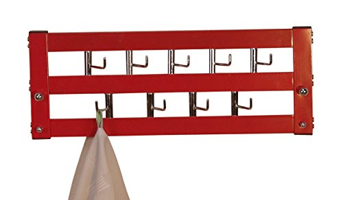 iovivo Wandgarderobe aus Metall, mit neun Kleiderhaken, 60x7x25 cm rot von Iovivo