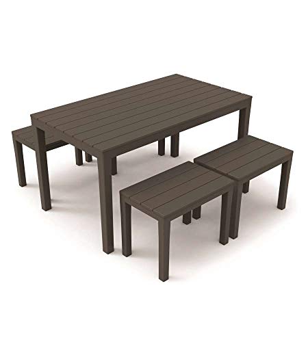 Outdoor-Set mit 1 rechteckigen Tisch 4 Bänke, Made in Italy, Farbe Anthrazit von Ipae-Progarden S.P.A.