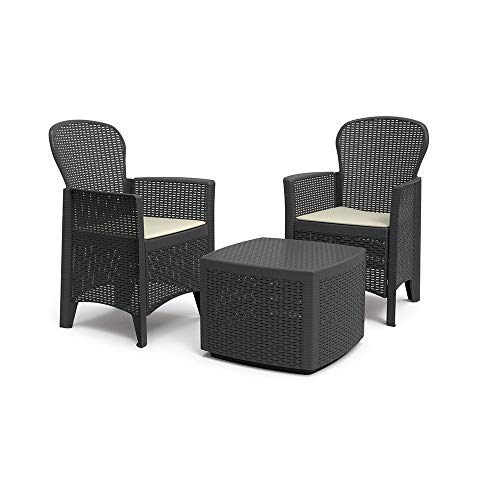 Gartenset mit Kissen, 2 Sesseln und 1 Outdoor-Container-Tisch, Made in Italy, Farbe Anthrazit Gartenset mit Kissen, 2 Sesseln und 1 Outdoor-Container-Tisch, Made in Italy, Farbe Anthrazit von ipae progarden