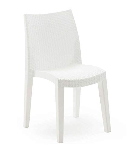 Stapelbarer Stuhl mit Rattaneffekt, Made in Italy, weiße Farbe, Maße 48 x 86 x 55 cm von Ipae-Progarden