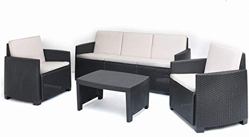 Wohnzimmer mit 2 Sesseln, 1 Sofa und 1 Couchtisch, mit Kissen, Made in Italy, Farbe Anthrazit von Ipae-Progarden