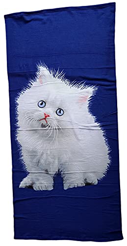 Strandtuch 70x140cm, Handtuch für Kinder und Erwachsene, Badetuch Microfaser (blau Weiss Kitten) von Ipekce
