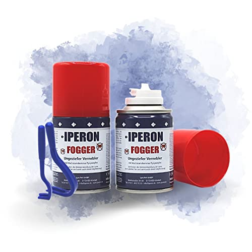 IPERON® 18 x 200 ml Fogger Doppelpack Ungeziefervernebler für 48 Räume à 30 m² Ungeziefer Flöhe + Zeckenhaken von Iperon