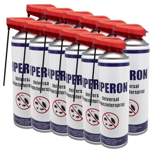 Iperon® 12 x 500 ml Universal Ungezieferspray | Sofortwirkung gegen Insekten | Mit Chrysanthemum cinerariaefolium Extrakt, Geraniol & Zitroneneukalytpusöl | Effektive Bekämpfung von Schädlingen von Iperon