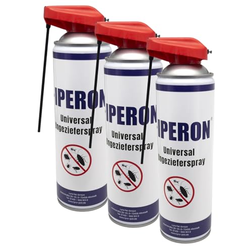 Iperon® 3 x 500 ml Universal Ungezieferspray | Sofortwirkung gegen Insekten | Mit Chrysanthemum cinerariaefolium Extrakt, Geraniol & Zitroneneukalytpusöl | Effektive Bekämpfung von Schädlingen von Iperon