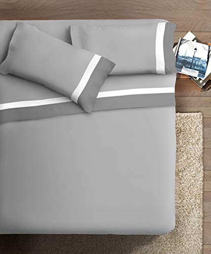 Ipersan Bettwäsche-Set mit Doppelbalanz, Satin, Baumwolle, 2 Quadrat, Grau, SC/Weiß, Hintergrund Grau von Ipersan