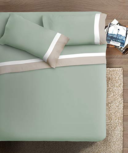 IPERSAN Bettwäsche-Set mit Doppelbalz, Satin, Baumwolle, 2 Quadratmeter, Creme/weißer Hintergrund Salbei von Ipersan