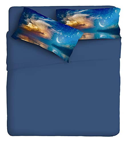 Ipersan Komplettes Foto Fine-Art 2 Quadrate, Baumwolle, Blau, Queen-Size-Bett von Ipersan