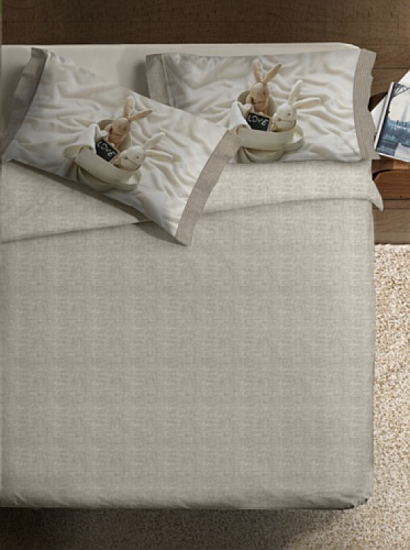Ipersan Bettbezug Set "Fine Art" Bunnies in Love Farbe beige 255x240cm von Ipersan