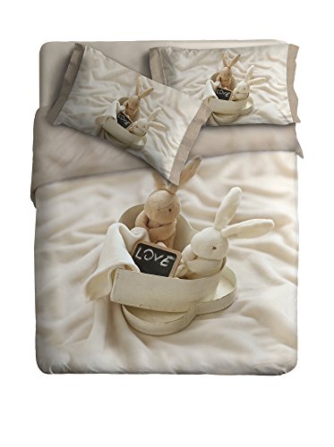 Ipersan Bettbezug Set mit Platziertem fotografisch Druck Bunnies in Love Farbe beige 155x240 von Ipersan