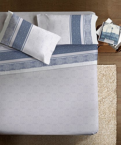 Ipersan Betttuch und Kissenbezug Damask grau/blau 160 x 300 cm + 52 x 83 cm von Ipersan