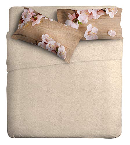 Ipersan Kirschblüten komplett Fotografie Fine-Art, Organischer Baumwolle, Beige-Rosa, Doppelbett von Ipersan