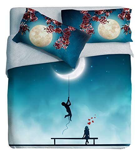 Ipersan Luna Bettwäsche-Set, Fotodruck Fine Art, Organic Cotton, Blau/Blau, Doppelbett von Ipersan