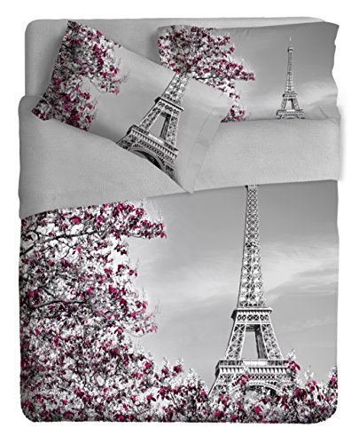 Ipersan Paris Bettwäsche Foto Fine Art, 100% Baumwolle, Grau/Fuchsia, a Queensize, 205 x 300 x 1 cm, 2 Einheiten von Ipersan