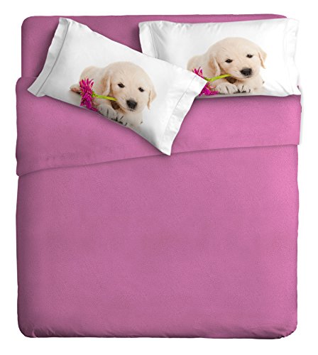 Ipersan Position Funny Dogs komplett Reflektor, 100% Baumwolle, Weiß/Pink, Doppelbett, 260 x 300 x 0.5 cm, 4 Einheiten von Ipersan