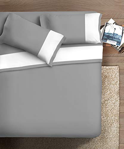 Ipersan Bordo Raso Bianco Fondo Grigio Doppelbett, Baumwolle, grau, weiß, Queen-Size Bed von Ipersan