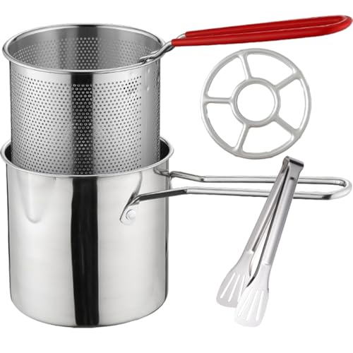 Ipetboom Kleine Fritteuse aus 304 mit Frittierkorb für Pommes Fisch Gemüse Ergonomischer Griff Vielseitig Einsetzbar Einfach zu Reinigen von Ipetboom