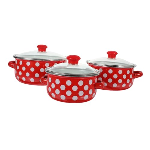 Ipetboom 1 Satz Mini Töpfe Set aus Emailliertem Teiliges Kochtopfset mit Deckel für Zubereitung von Suppen und Instant Nudeln Doppelter Henkel für Einfache Handhabung Langlebig und von Ipetboom