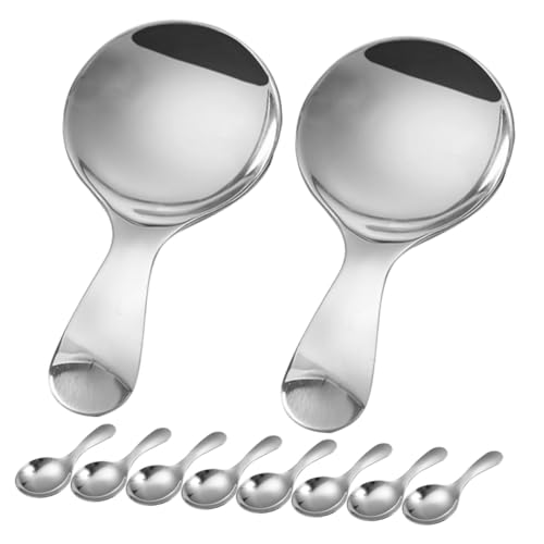 Ipetboom 10 Stück Teiliges Mini rundlöffel aus Edelstahl mit Kurzem Griff Ergonomisch Leicht zu Reinigen für Eiscreme Desserts Zucker und Gewürze im Haushalt und Gastronomie von Ipetboom
