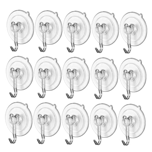 Ipetboom 15 Stück Teiliges Große Saugnapfhaken Transparent Wiederverwendbar Stark Haftend für Badezimmer Küche Badetücher Hüte Schlüsselhalter Glasflächen von Ipetboom