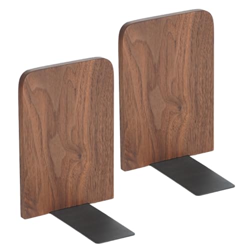 Ipetboom 2 Stücke Buchstützen aus Holz Handgefertigte Buchhalter für Schreibtisch Stabiler Buchorganizer mit Metallsockel für Zuhause und Büro Dekorative Buchständer für Bücherregale von Ipetboom