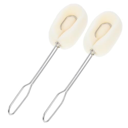 Ipetboom 2 Stück Edelstahl Flaschenbürste mit Langem Griff Weiße Schwammköpfe Sanfte Reinigungsbürste für Babyflaschen Gläser und Trinkbecher Schonend für Haushalt und Küche von Ipetboom