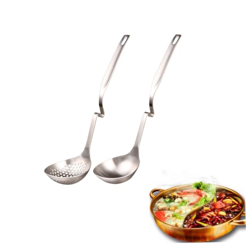 Ipetboom 2 Stück Edelstahl Suppenkelle und Schaumlöffel Set Lang Hitzebeständig Spülmaschinengeeignet Servierlöffel für Suppen und Hotpot Langlebiges Kochgeschirr von Ipetboom
