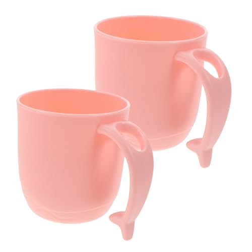 Ipetboom 2 Stück Mundspülbecher mit Delfin schwanzgriff Wiederverwendbar Bruchsicher Bpa frei Stapelbar als Zahnbürstenhalter für Badezimmer und Reise Rosa Kunststoffbecher von Ipetboom